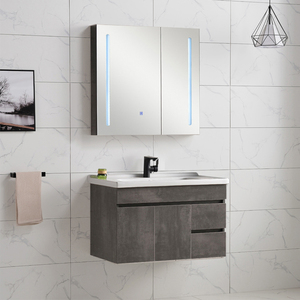 Modern Solid Wood Wall-Mounted Floating Grey Vanity Mirror Cabinet