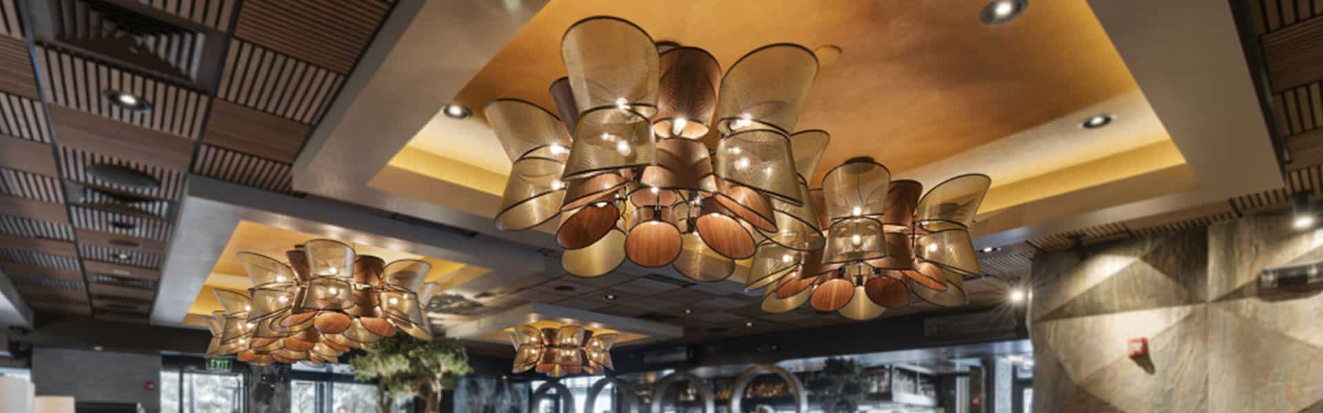 Contract ceiling lighting fixtures for hotel lobbies and guest rooms
