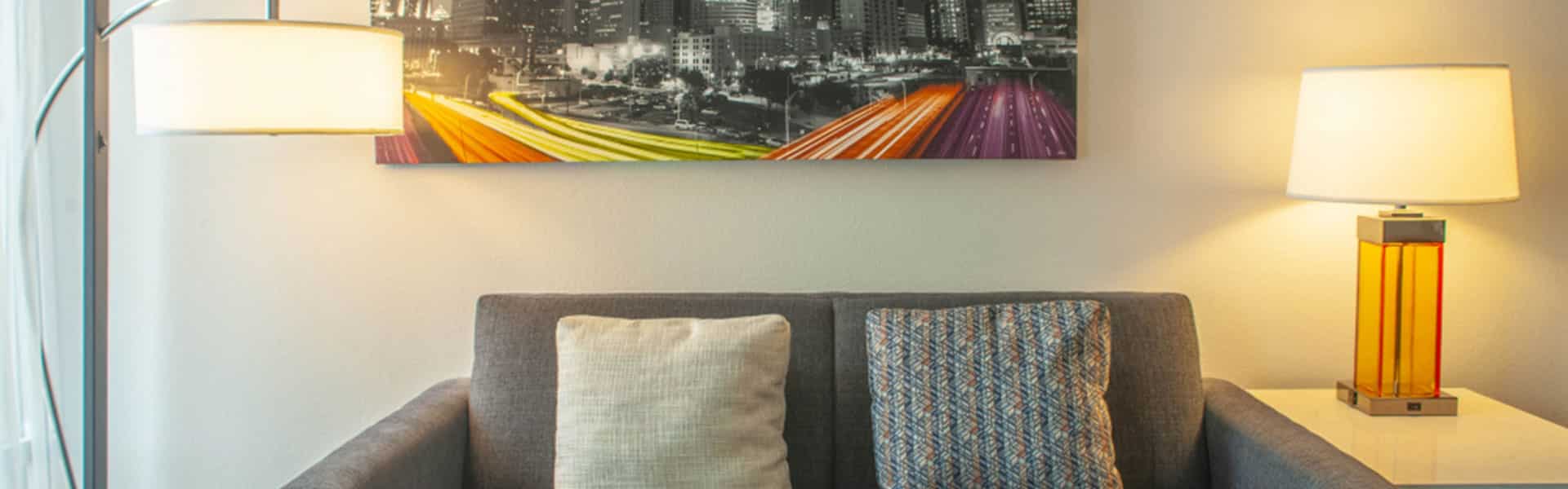 Hotel table lamps with integrated power outlets and USB ports
