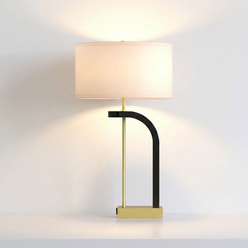 Hotel guest room table lamps with integrated electrical outlets