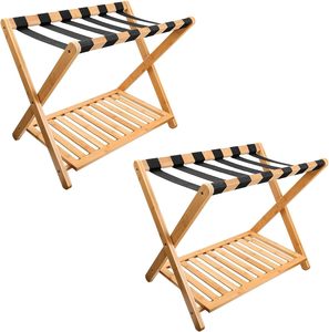 Wholesale 5 Nylon Straps Bamboo Suitcase Stand with Shoe Shelf